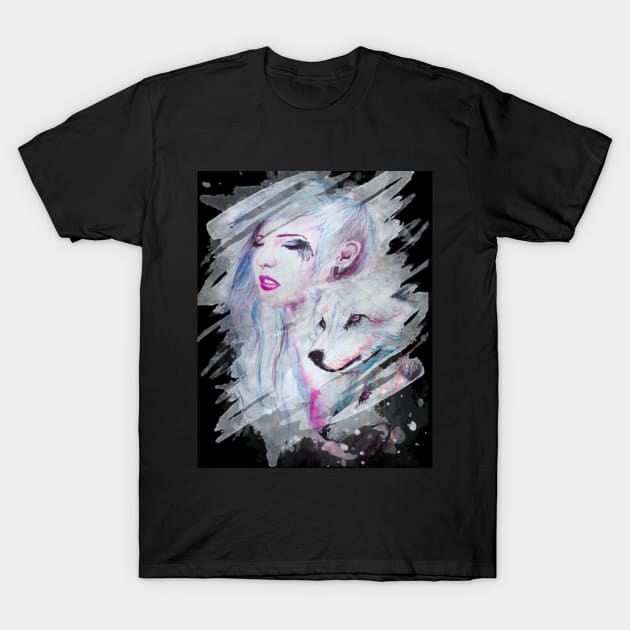 Girl With Wolves - Girl Who Loves Wolves T-Shirt by All Thumbs